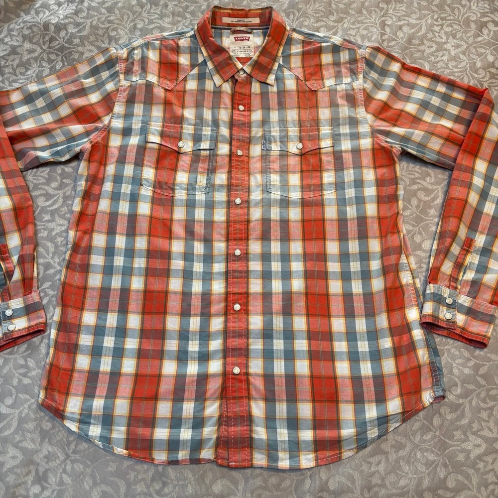 Levi's Pearl Snap Shirt Plaid Cotton Long Sleeve‎ (C20)